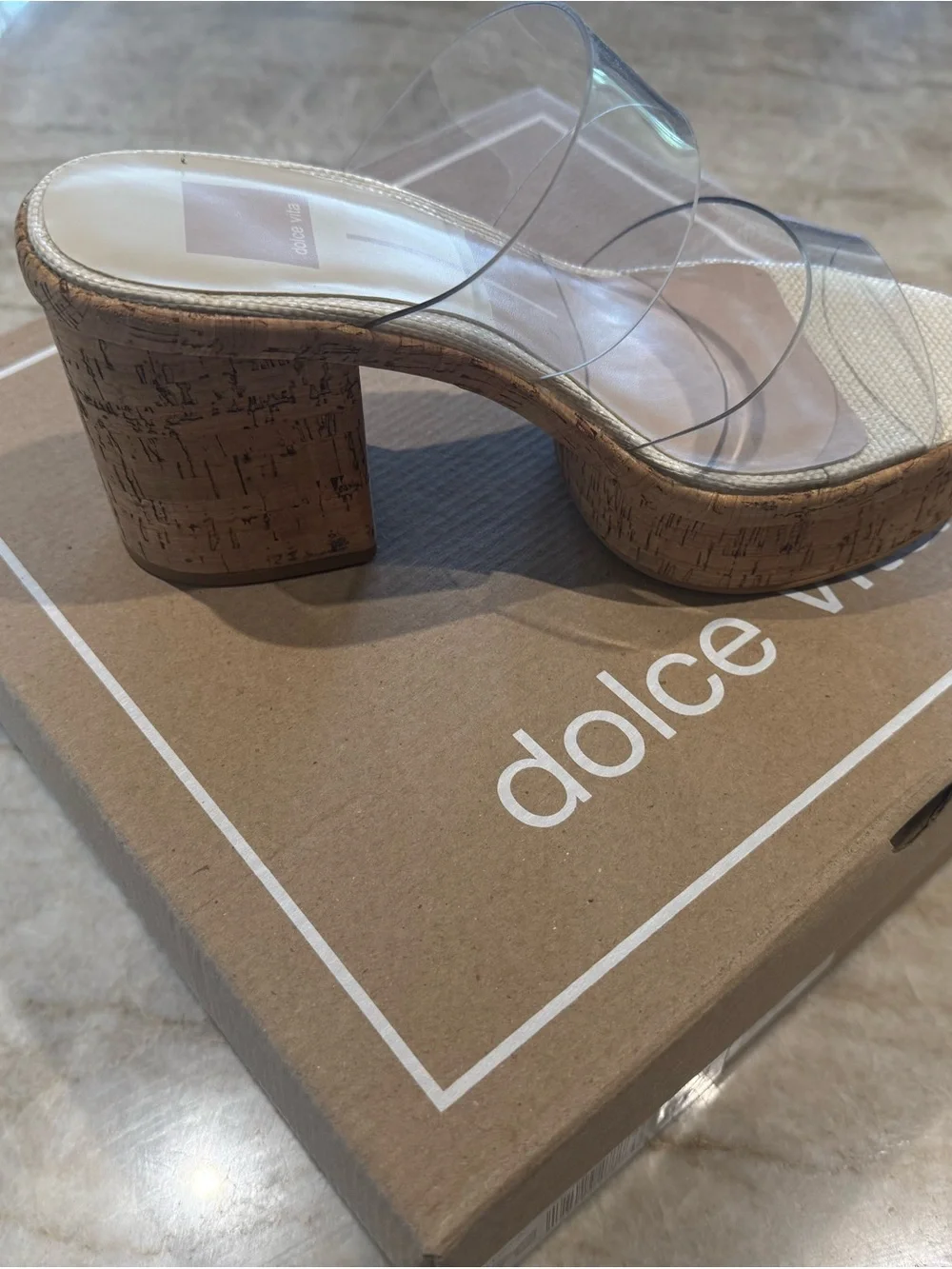 Dolce Vita Clear-Strap Cork Platform Wedge in Nude/Cork NWT